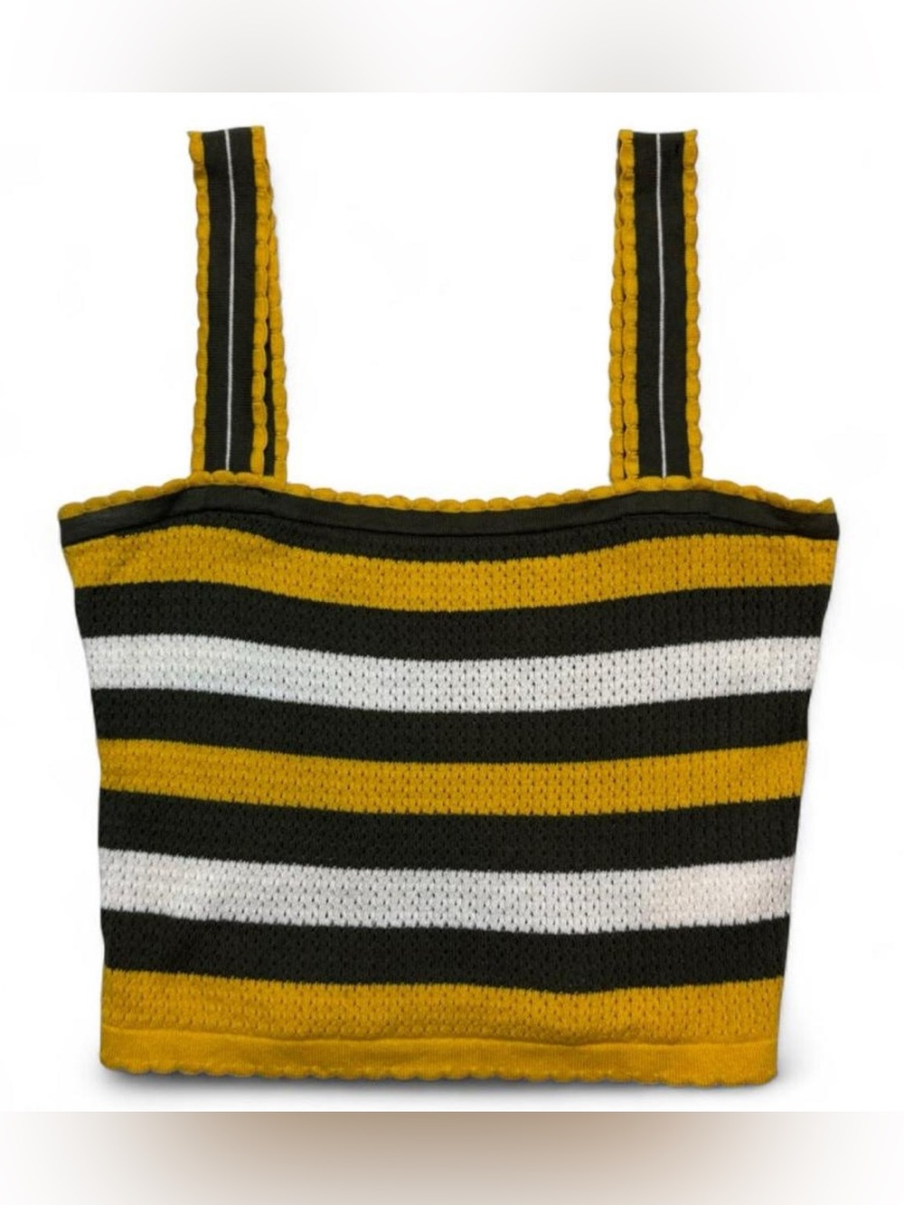 Express Yellow & Green Striped Cropped Knit Tank Top Womens Size M
